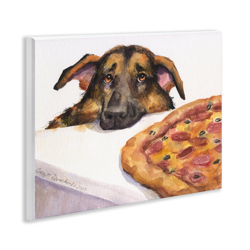 Berger allemand avec plaque murale pizza, design par George Dyachenko