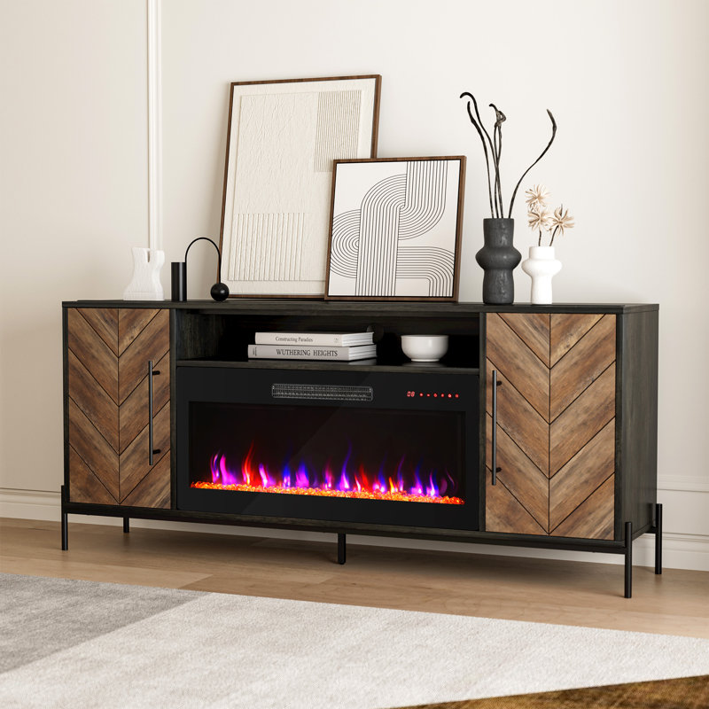  Carina 68'' Media Console TV Stand,Entertainment Stand W/ Storage Credenza with Electric Fireplace Included
