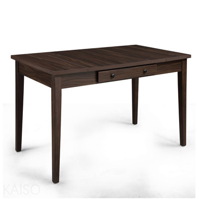 1pc Multifunctional Dining Table Rich Wood Finish Dual Ended Hidden Storage Compartments Two Built-In Side Drawers Wooden Dining Room Furniture