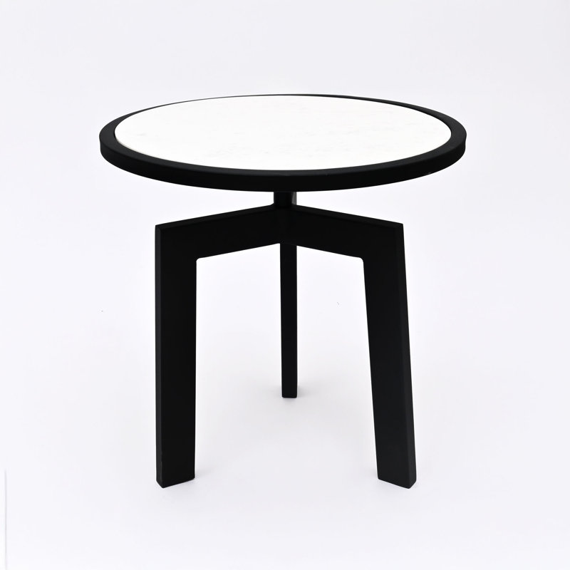 Table d'appoint en marbre | Table de bout ronde pour le salon | Cadre en métal noir | Table décorative moderne | P 19 po x l 19 po x H 19 po