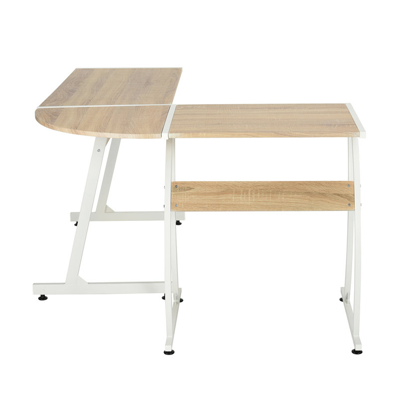 Alsey L-Shaped Metal Base Writing Desk, Oak, White