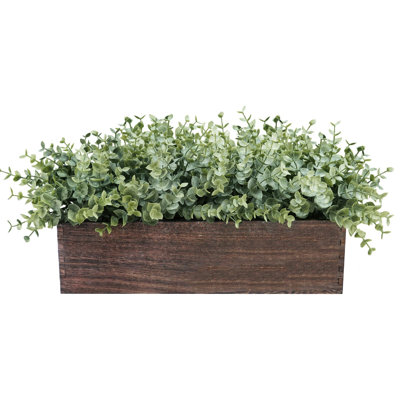Artificial Eucalyptus in Rectangular Wood Planter Box Faux Plants Arrangement Centerpiece Wooden Potted Eucalyptus Plant
