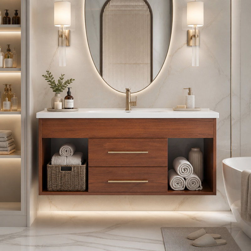 Freestanding Standard Free Standing Single Double Single Vanity Bathroom Vanity With Ceramic Top