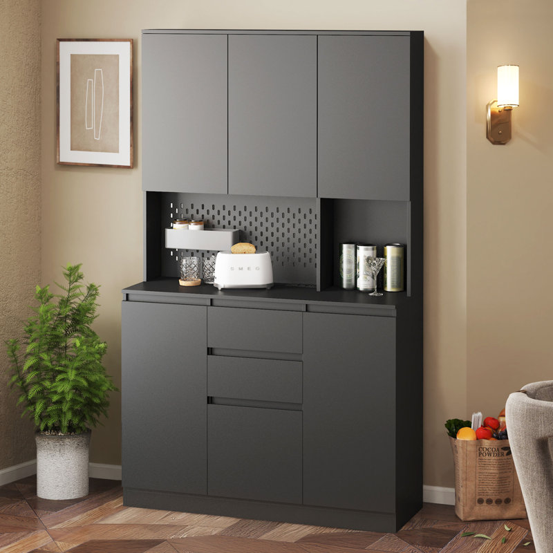 Versatile Freestanding Kitchen Pantry Cabinet, Wardrobe And Kitchen Cabinet, Craft Storage Cabinet, Kitchen Laundry Storage Cabinet With 6 Doors, 3 Shelves And 2 Drawers,