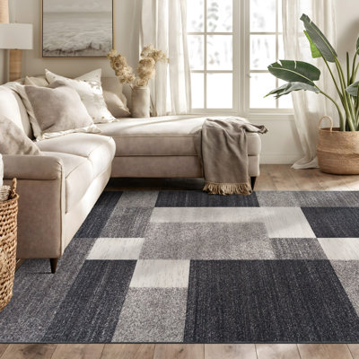 Akieba Geometric Tufted Gray/Black/White Area Rug