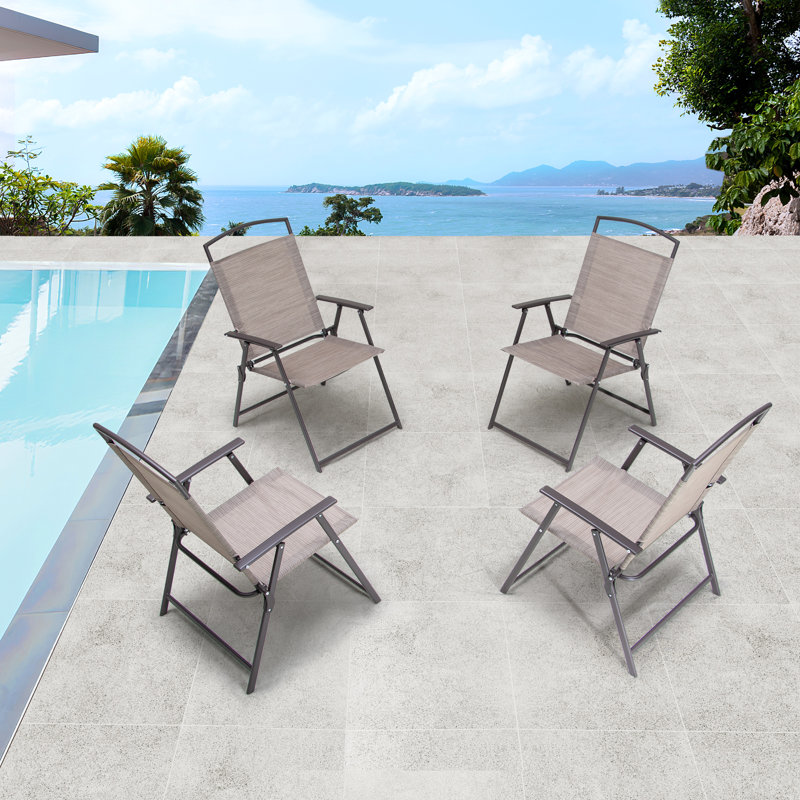 Chaise de salle à manger d'extérieur pliante en métal Spooner, Beige