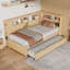Lit de jour en bois avec tablettes de rangement, USB et lit gigogne-74807088