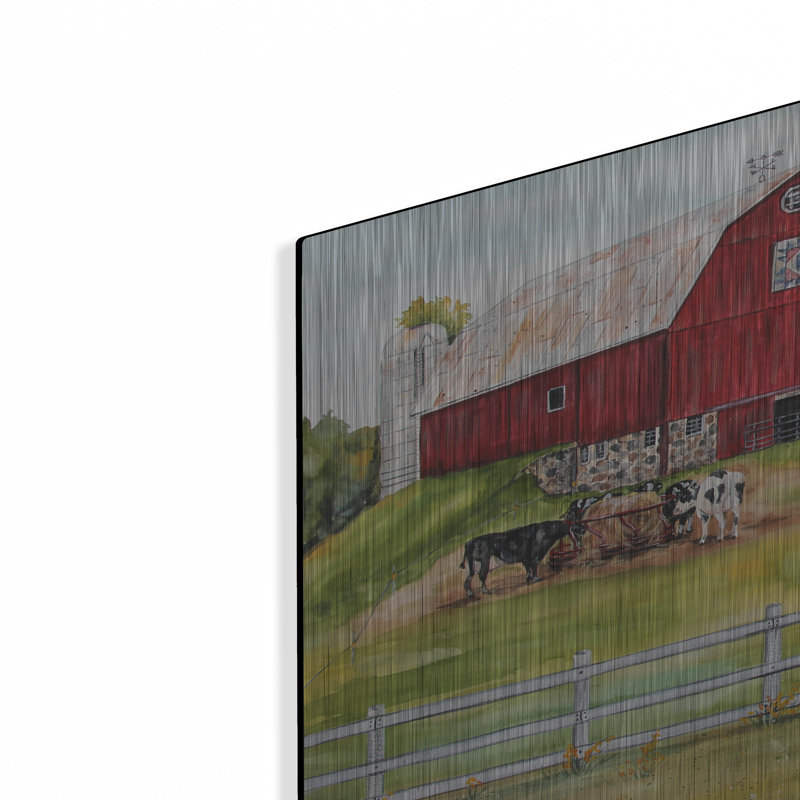 «Rurale rouge grange B» par Jean Plout, art mural en métal, H 16 po x l 24 po