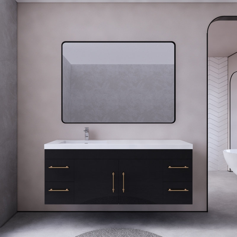 Ensemble de meuble-lavabo mural simple 59 po Bastri, Noir lustré