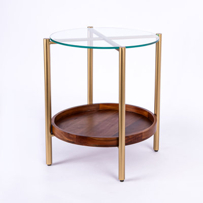 Table de bout avec plateau en bois massif et rangement Albrightsville