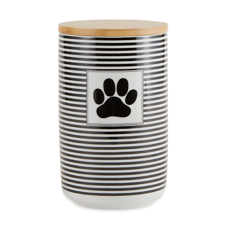 Rose Stripe Ceramic Pet Treat Canister with Bamboo Lid