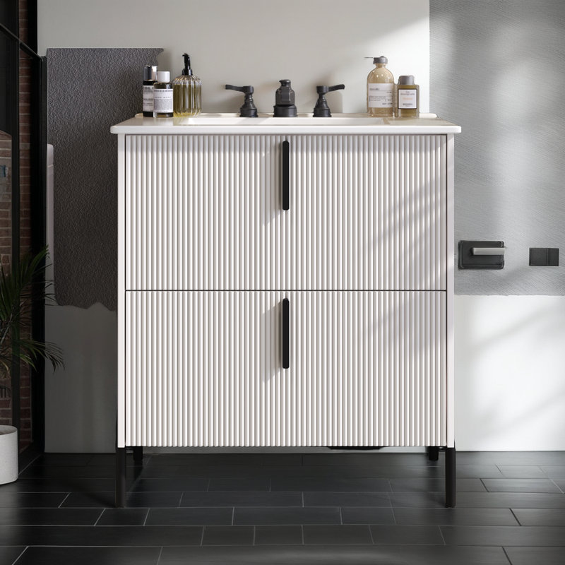 Meuble-lavabo avec lavabo en céramique Hurlburt, Blanc