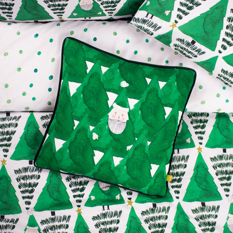Hide And Seek Santa Abstract Green Square Scatter Pillow Cover