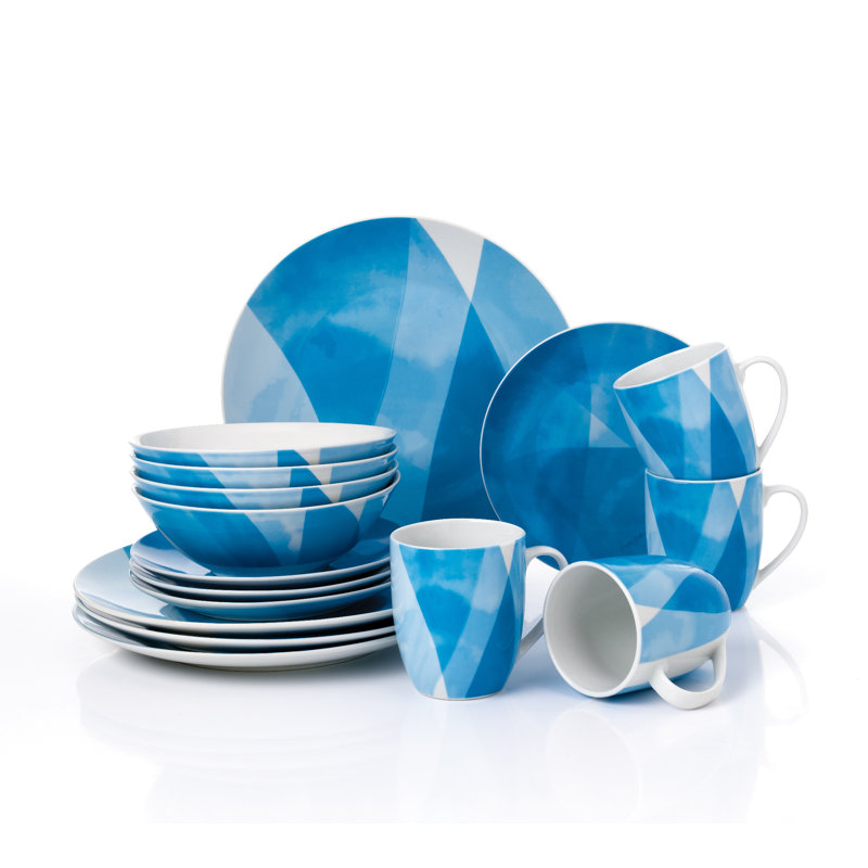 Service de table géométrique 16 pièces, service pour 4, Bleu