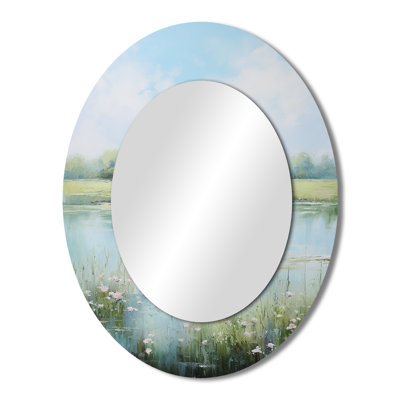 Meadow Tranquil Waters I - Landscapes Oval Decorative Mirror On Metal
