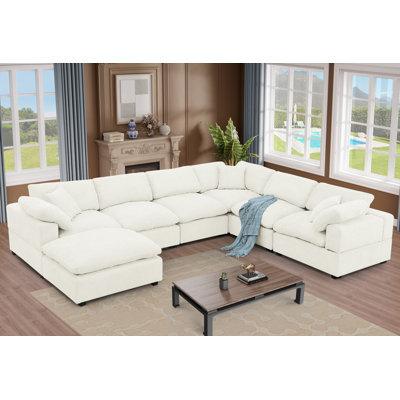 Vivianna Latitude Run® Vivianna 7-Piece Chenille Reversible Corner Sectional with Ottoman 