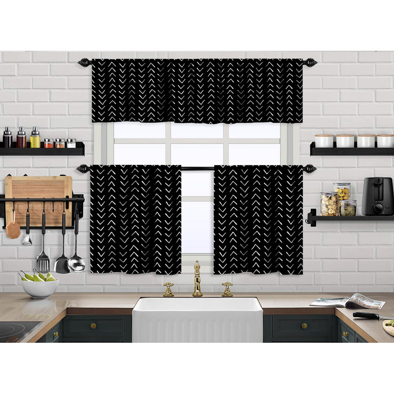Cantonnière et rideau de cuisine Boho Design, Noir, L 24 po x L 40 po