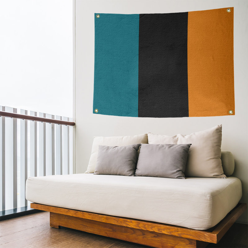 Tapisserie de polyester San Jose, Bleu foncé/noir foncé/orange brûlé, H 59 po x l 80 po x P 2 po