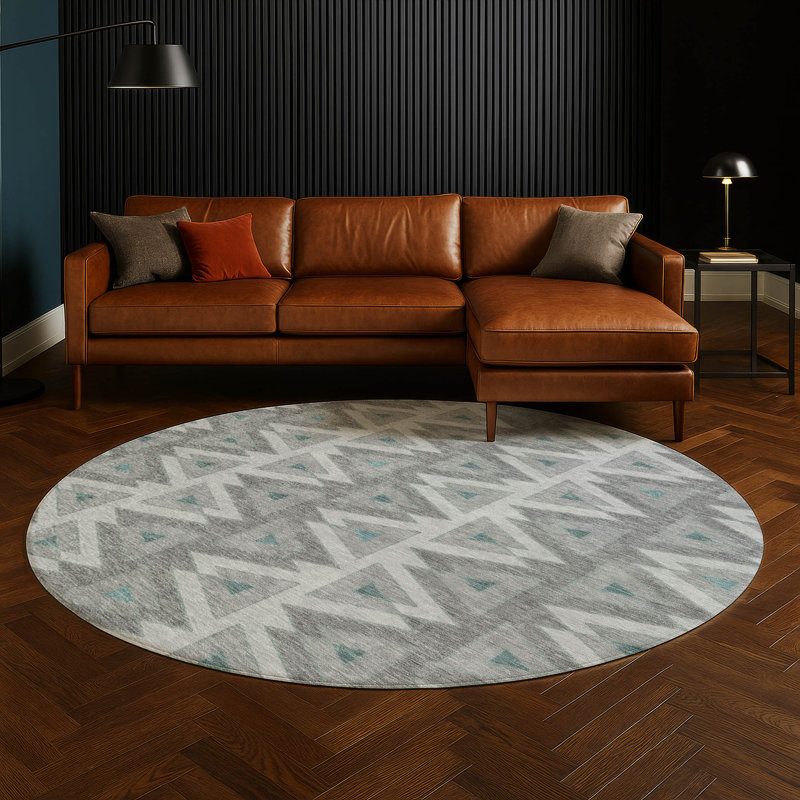 Machine Washable Indoor/Outdoor Chantille ACN2560 Geometric Rug, Silver, Round 8'