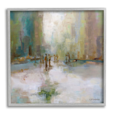 «Impressionist Cityscape Abstract People Street Design» par Claire Cormany, peinture sur toile à cadre flottant