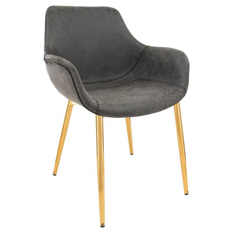 Matthew Leather Dining Chair, Modern Mid Century Accent Chair with Armrests and Iron Legs, Faux Leather Upholstered Kitchen Desk Chair for Dining Room, Living Room, Office Furniture