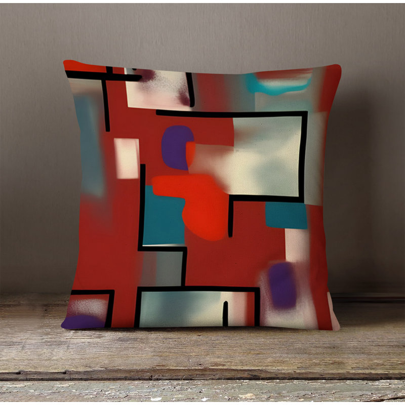Throw Pillow With Insert, 16"H x 16"W, Red Abstract 28