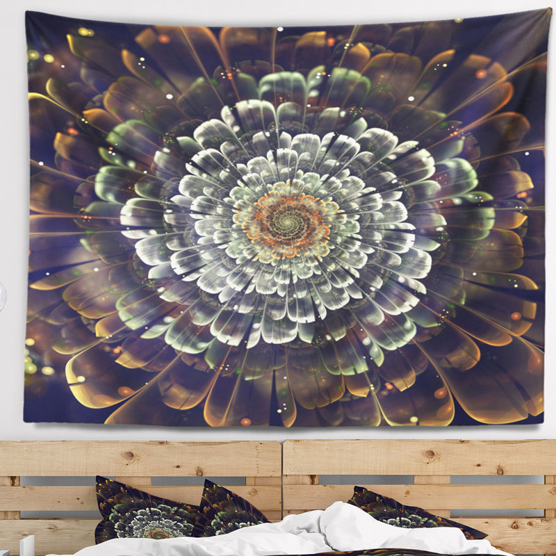 Tapisserie de fleur de tissu métallique argenté abstraite, H 68 po x l 80 po