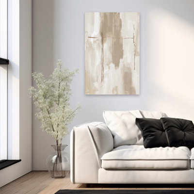 In The Lines II - Peinture abstraite contemporaine aux tons neutres, coups de pinceau beige