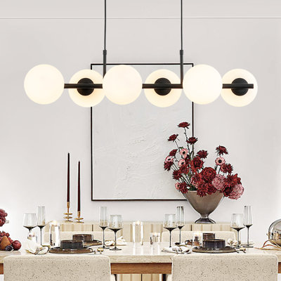 Heider 6 - Light Glass Globes Linear Island Chandelier