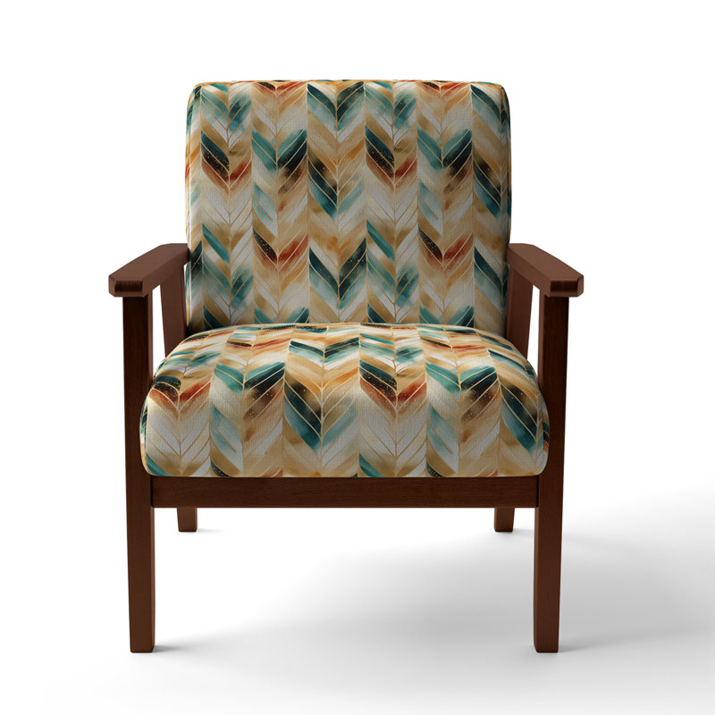Cantina 23'' Wide Armchair, Gold/Teal/Red Polyester, Brown Square Arms