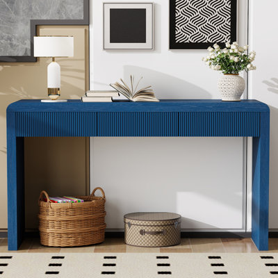 Rustic Console Table with 3 Fluted Drawers, Wood Veneer for Entryway or Living Room by Latitude Run
