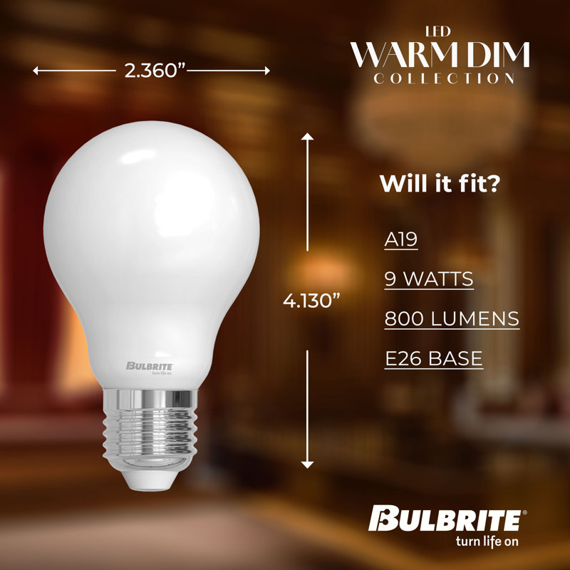 9 Watt LED A19 Light Bulbs, Warm Dimming 3000K (Soft White)