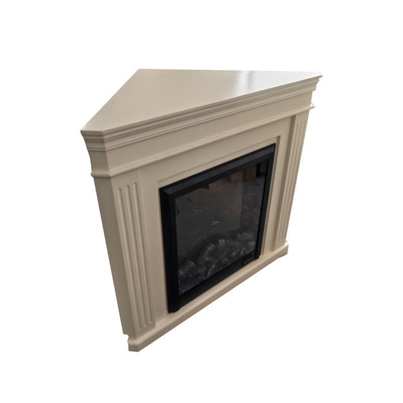Beige Solid Wood Electric Fireplace, 39.37" H x 25.59" W x 25.59" D