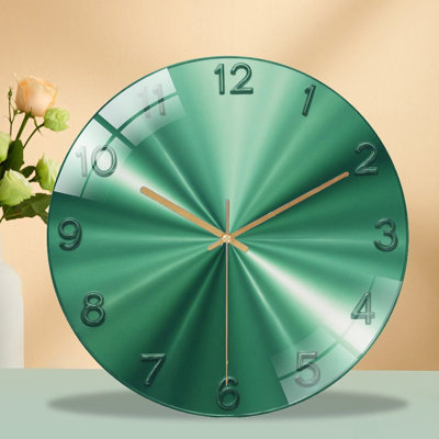Vert-métallique-Horloge-chiffres-Art - Horloge murale moderne en verre 12 po