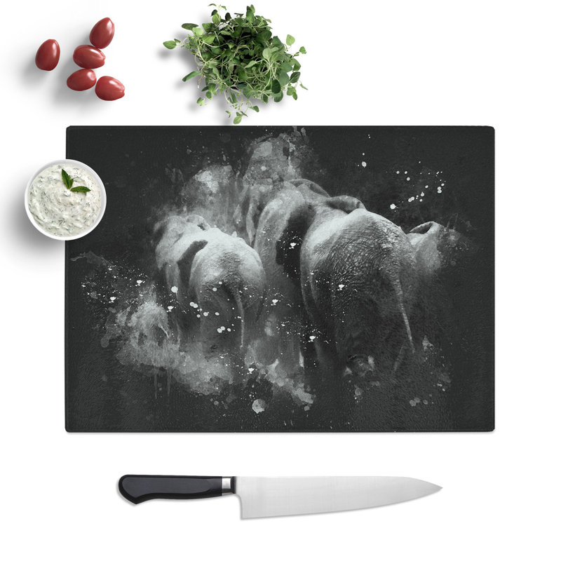 Herd of Elephants Paint Splash Chopping Board, 0.4cm H x 20cm W x 28.5cm L