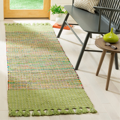 Tapis vert / gris / bleu en coton noué à la main Ekaterina