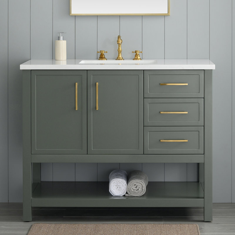 Ensemble de meuble-lavabo simple 42 po Vicini, Vert rétro / or brossé