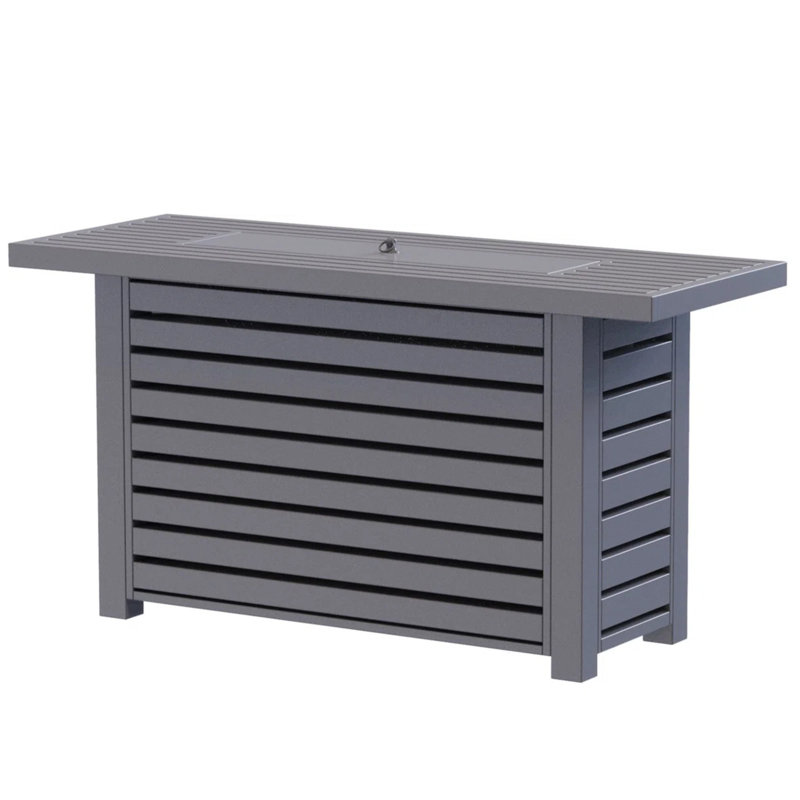 Table de foyer d'extérieur en acier au propane / gaz naturel avec couvercle, H 25 po x l 20 po x P 42 po, Gris
