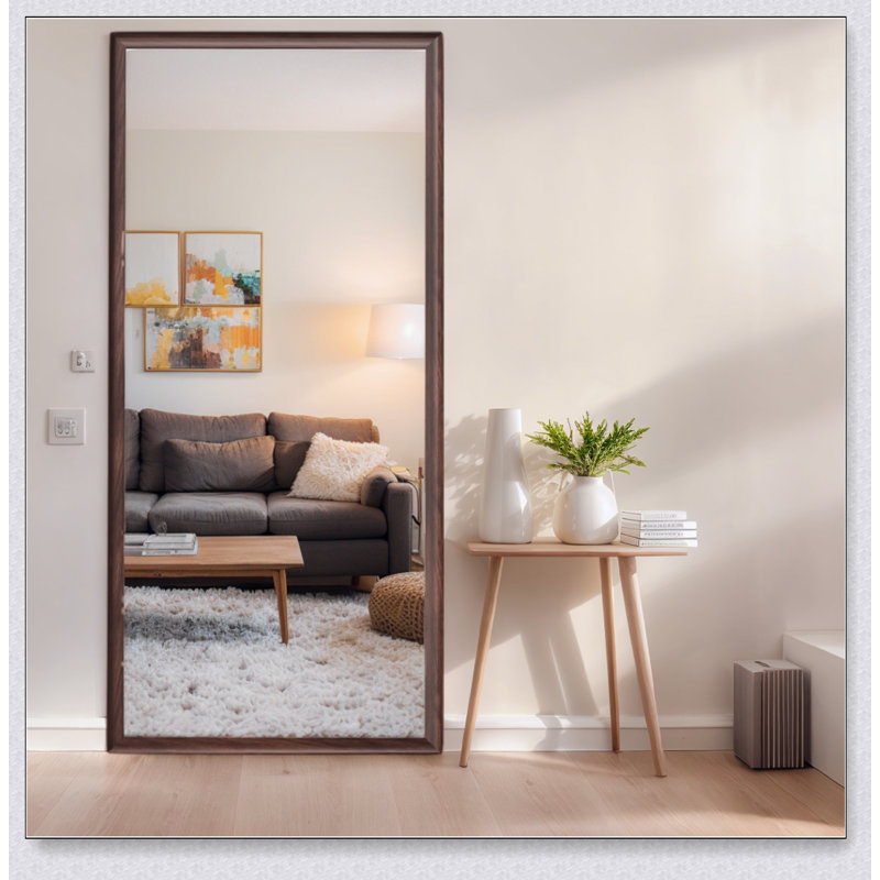 Miroir de plancher 70 po x 32 po avec structure en bois artificiel, conception élégante et durabilité pour les espaces modernes