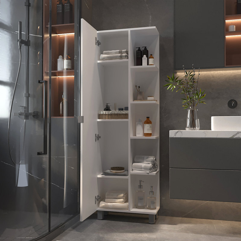 Armoire à linge avec miroir Wengue, Blanc
