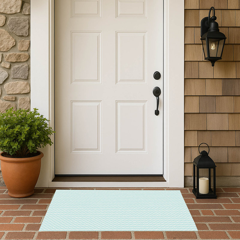 Chevron Wave Outdoor Doormat, 17" W x 24" L, Light Blue