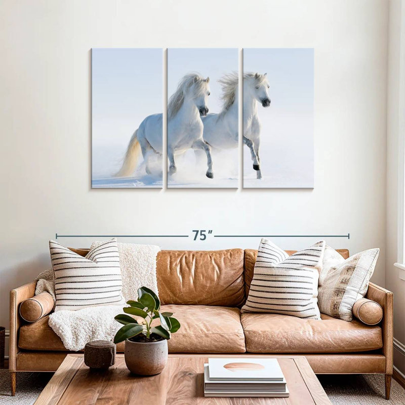 Chevaux blancs neige Brampt, H 36 po x l 57 po