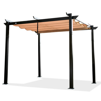 Pergola de jardin en aluminium avec auvent rétractable pour parasol - Pavillon de jardin extérieur pour cour et structure résistante aux intempéries, à la décoloration