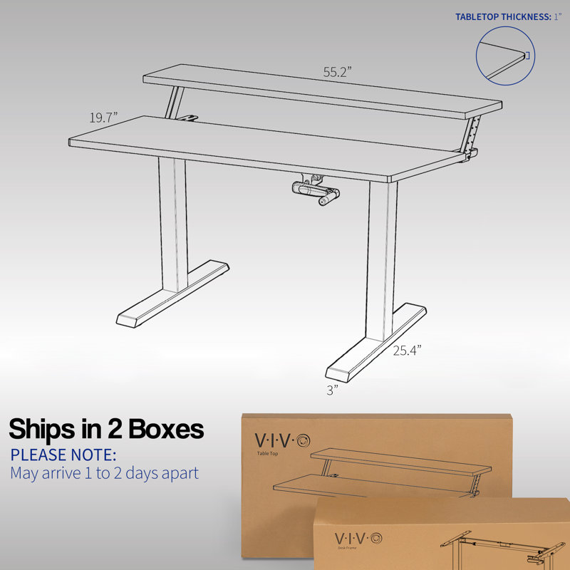 VIVO Dual Tier Manual Adjustable 55'' Black Standing Desk with Keyboard Tray