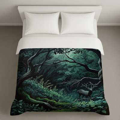 Dense Forest With Deer Duvet Covers