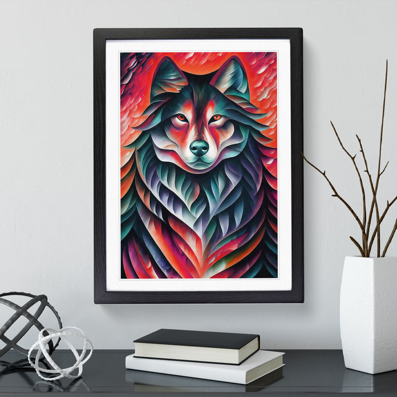 XV1022-5279X Wolf Portrait No.2 - Single Picture Frame Print, Black, 34cm H x 25cm W