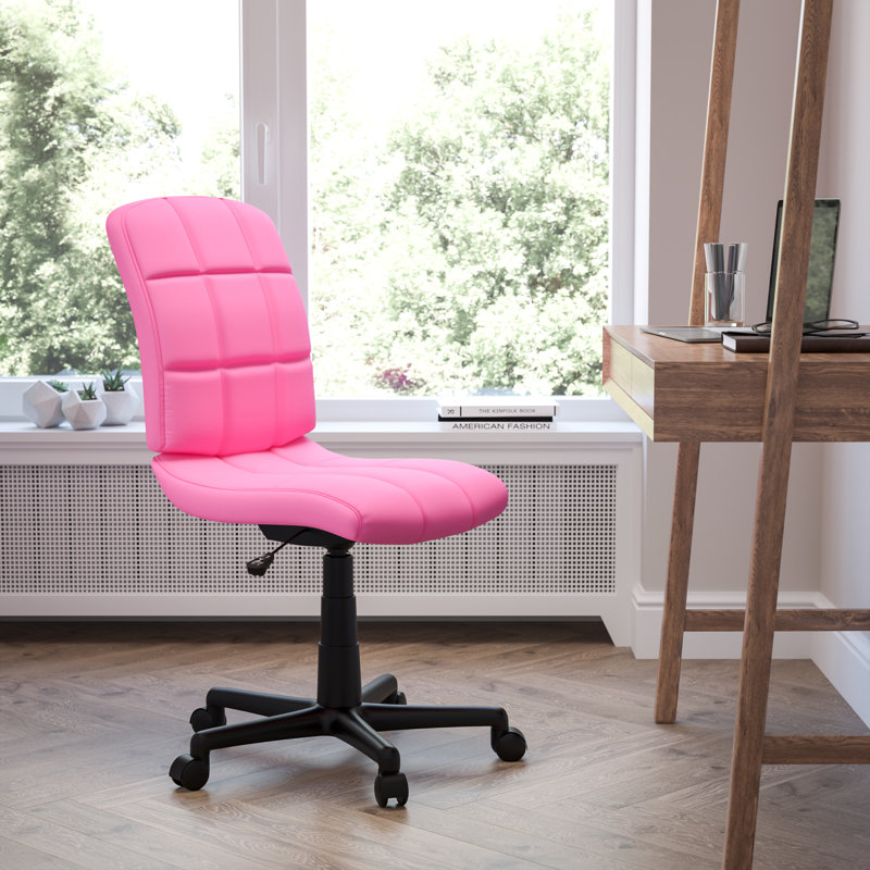 Mid-Back Quilted Vinyl Swivel Task Office Chair, No Arms, Pink