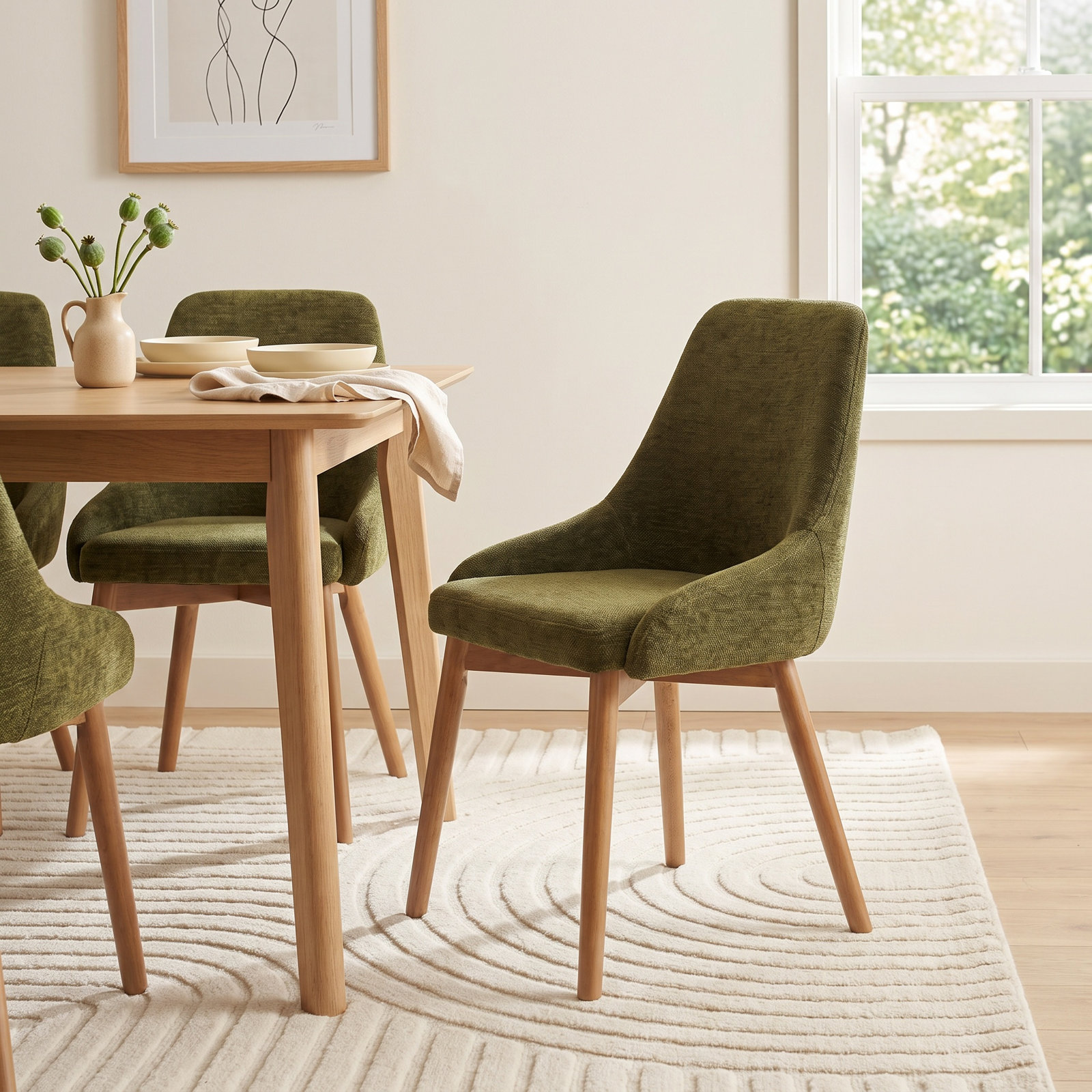 Cervos Dining Armchair,  Green Chenille