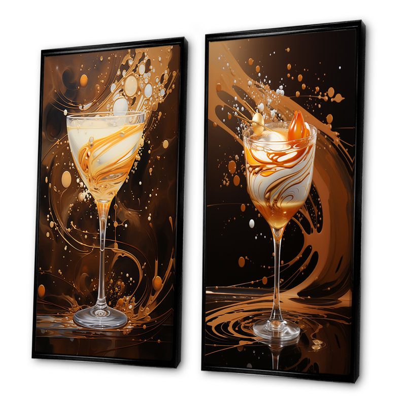 Brandy Alexander Atmosphere Cocktail - ensemble d'art mural sur toile 2 cocktails, Cadre noir, H 28 po x l 25 po