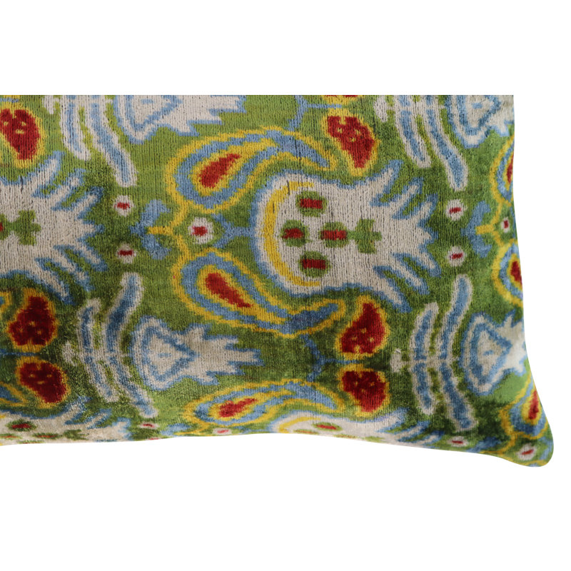 Velvet Lumbar Pillow Cover & Insert, Green/Red/Blue Paisley 1